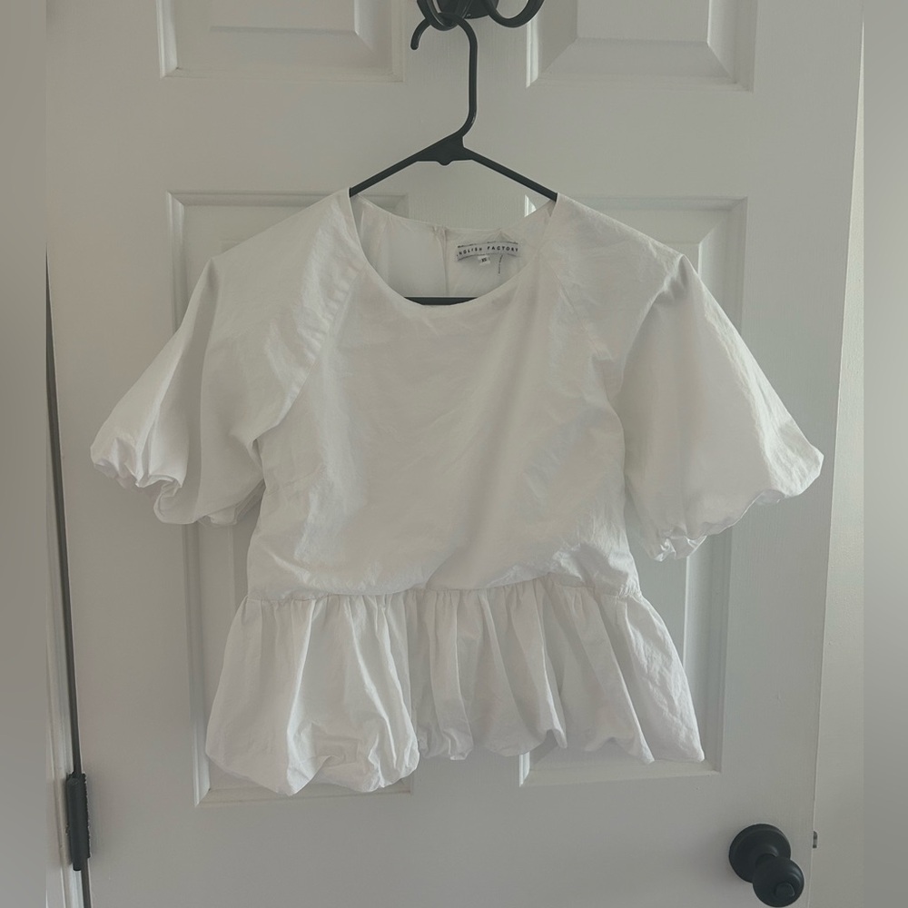 English Factory White Ruffled Peplum Top